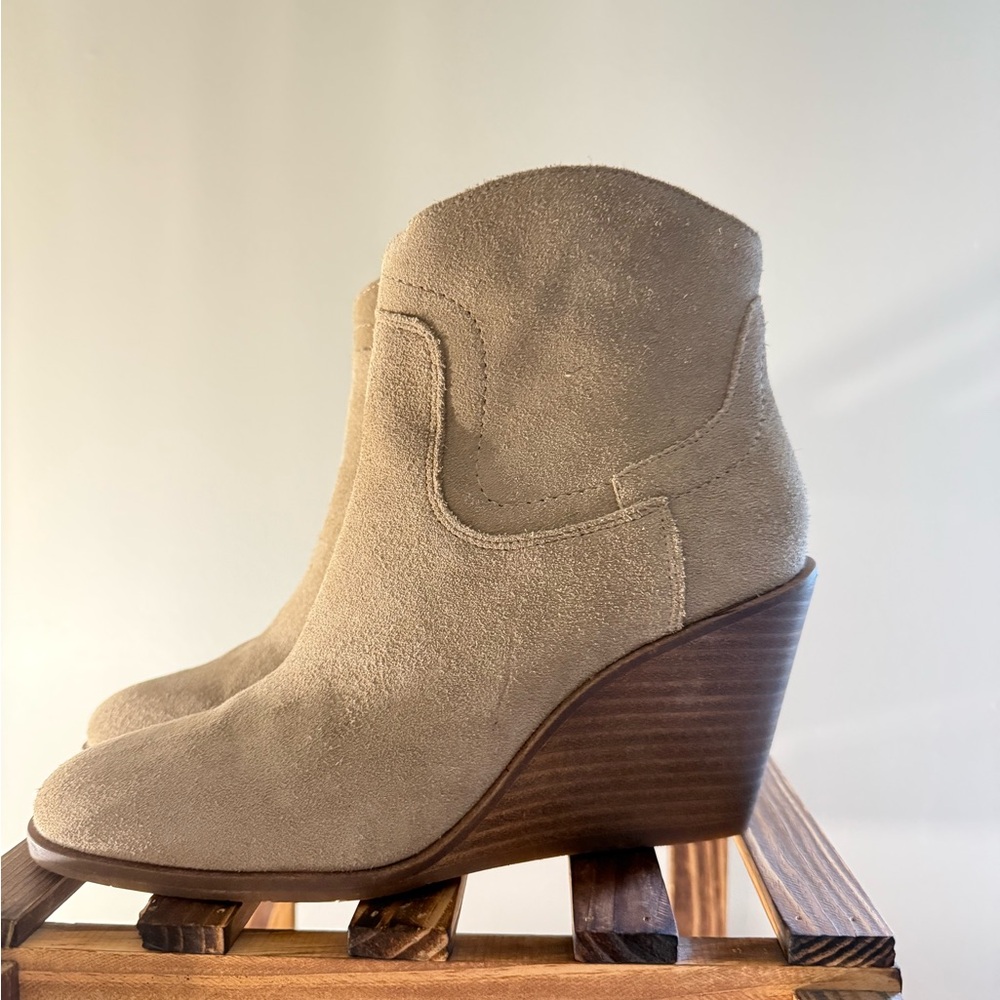 Lucky Brand Beige Suede Wedge Boots